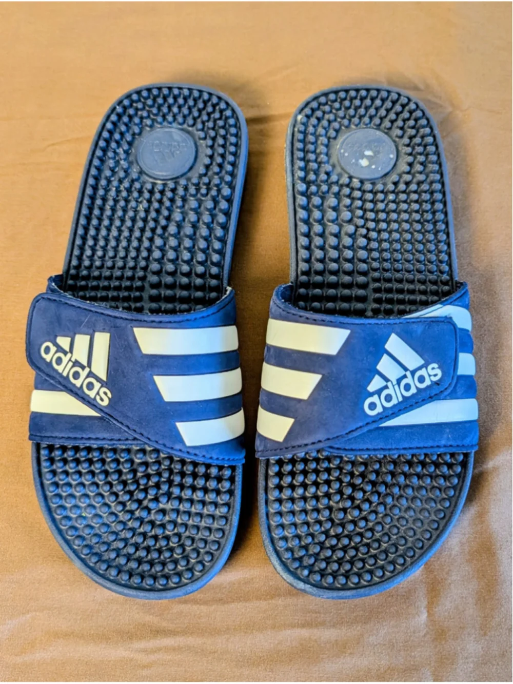 Adidas Adissage Adjustable Slides Men size 9 Navy White Massage Footbed Sandals